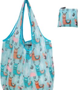 Tote Bag with Alpaca Pattern – Large Foldable Shopping Bag. Lightweight & Durable Portable Tote for Everyday Use