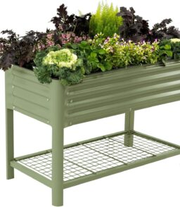 Vego Garden Elevated Raised Garden Bed With Legs And Storage Rack. 2' x 4'. Olive Green - V Series