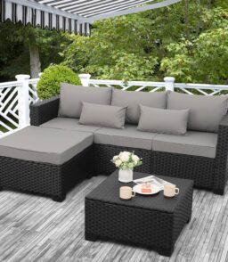 3-Piece Outdoor Sectional Wicker Patio Furniture Set With Ottoman And Storage Table - Light Grey