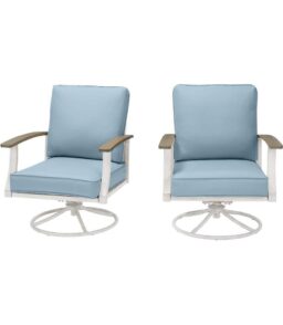 Hampton Bay Marina Point White Steel Outdoor Patio Swivel Lounge Chair With Surf Blue Cushions. 2-Pack - GC-41019-SSP