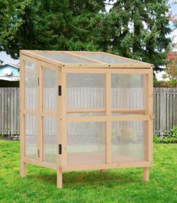 Youmumeub Wooden Cold Frame Greenhouse With 2-Tier Raised Garden Planter And Polycarbonate Panels - Foldable. Natural Wood