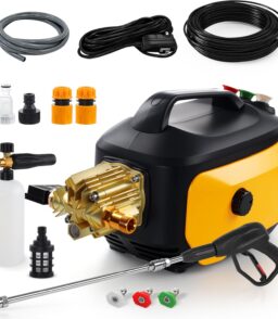 Portable Compact Electric Pressure Cleaner With 33FT Extension Hose. 3 Nozzles And Foam Cannon