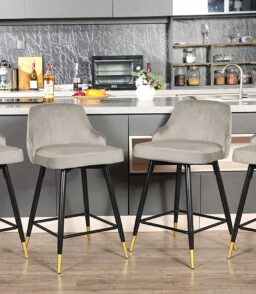 EiweLive Counter Height Swivel Bar Stools With Back. Gray Velvet. Set Of 4 - 25 in