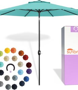 Midtown Umbrellas 9 Ft Patio Umbrella With Sunbrella Fabric. Aruba Canopy. Black Pole. Aluminum Frame And 8 Reinforced Ribs - The Lean
