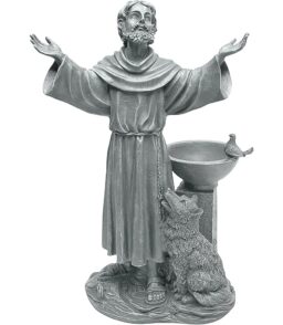Francis Of Assisi Blessing Garden Statue With Bird Feeder - 19-Inch Gray Stone Finish