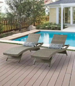 Weatherproof Wicker Chaise Lounge Set. Brown. 2-Piece