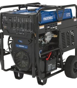 Powerhorse Portable Generator. 27.000 Surge Watts. 18.000 Rated Watts. 120/240V. Dual Fuel. Electric Start. CO Shutdown