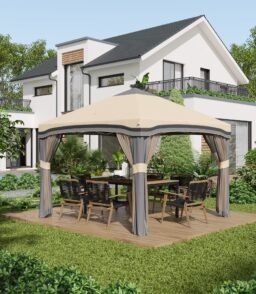 Outsunny Pop-Up Canopy With Mesh Netting. Wheeled Carry Bag And 4 Sand Bags. Beige. 10' x 10' - 84C-405V01BG