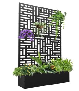 FOOWIN 71 in H Metal Trellis Planter Raised Garden Bed With Drainage Hole. Black
