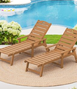 LUE BONA Outdoor Chaise Lounge Chairs Set Of 2. HDPS. 5-Position Adjustable