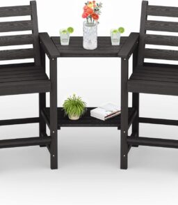 PLUUV Tall Adirondack Bar Chairs Set of 2. All-Weather HDPE - Removable Double Connecting Trays
