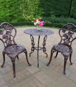 Camellia Cast Aluminum 3-Piece Outdoor Bistro Table And Chair Set - Bronze