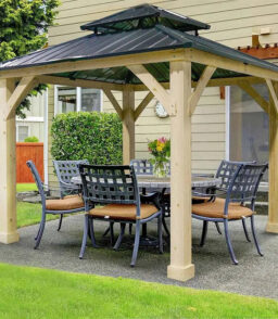 Hardtop Patio Gazebo. 10 x 10 FT. Gray. Wood And Steel