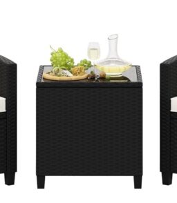 Tangkula 3-Piece Patio Rattan Conversation Set With Cushions And Glass-Topped Coffee Table
