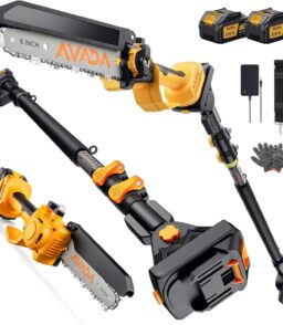 AVADA 2-in-1 Electric Pole Saw With 6 Inch Brushless Mini Chainsaw. 2 x 3000mAh Batteries. 15.7FT Reach