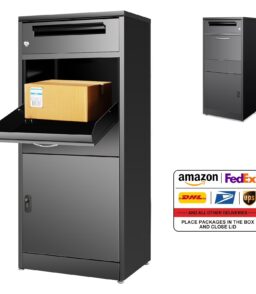 Gaonala Steel Package Delivery Box 19.6x14.4x44.9in Lockable Weather-Resistant Black