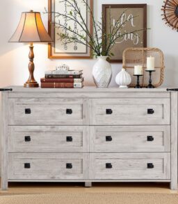Farmhouse 6 Drawer Dresser. Wood TV Stand. Chest of Drawers