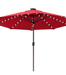 EliteShade 9ft Market Patio Umbrella With 80 LED Lights. Ruby
