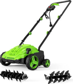 SWIPESMITH 13-Inch 12 Amp Electric Dethatcher Scarifier With Foldable Handle - 2-in-1