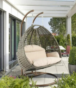 Patio Wicker Swing Chair With Stand and Rain Cover - Brown or Black
