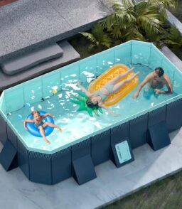 LZMZMQ Above-Ground Rectangular Swimming Pool. 160L x 120W x 47H Centimetres. Clear Wood