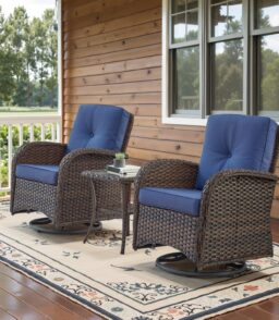 Belord 3-Piece Patio Swivel Rocking Chair Set With Side Table - Brown/Blue