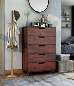 Aurville Vintage Walnut 5-Drawer Mobile Chest by Furniture of America