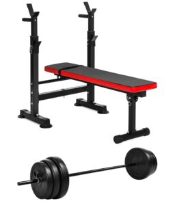 Fitvids Adjustable Olympic Workout Bench With Squat Rack And 100-Pound Barbell Weight Set - LX400