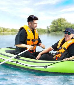 SKYSHALO 2-Person PVC Inflatable Boat With Aluminum Oars And Pump