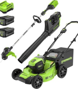Greenworks 80V 21in Brushless Push Lawn Mower. 500 CFM Blower And 13in String Trimmer - 2 x 2.0Ah Batteries