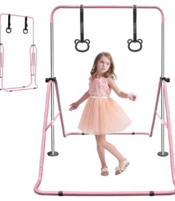 Expandable Gymnastics Bar For Kids. Folding. Height Adjustable 35-51 in. Pink