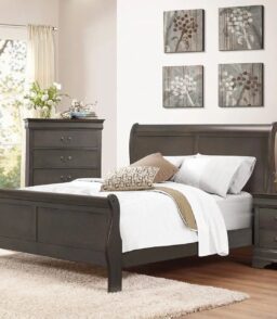 Eastern King Size Sleigh Bed. Stained Gray Finish. 1 Pc