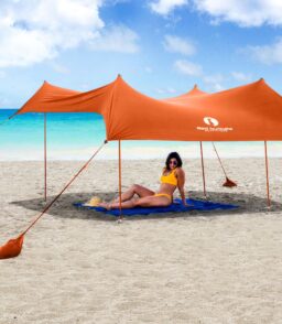 Red Suricata Orange Family Beach Sun Shade Canopy Tent With Sand Anchors - V6