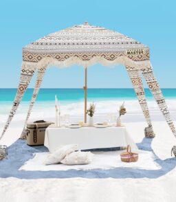 OutdoorMaster Beach Cabana With Fringe. 6' x 6' UPF 50+ Canopy With Side Wall - Beach Cabana With Fringe