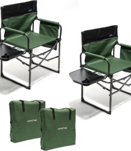 Folding Camping Chairs With Side Tables And Storage Bags - 2 Pcs