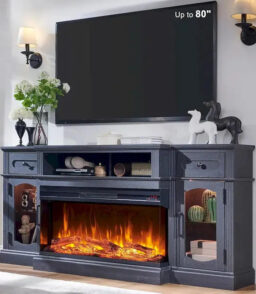 Farmhouse-Style Electric Fireplace TV Stand. 16D x 70W x 32H. Up To 80 Inch TVs