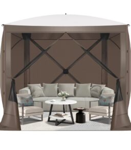 Hoteel Outdoor Pop-Up Gazebo Screen House 6x6ft With 4 Sidewalls And Mosquito Netting - Brown