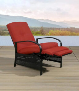 Adjustable Outdoor Reclining Lounge Chair With Cushions. 38 in D x 26.5 in W x 38.5 in H