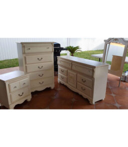 Set includes dresser. mirror. chest. nightstand and headboard