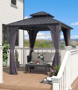 PURPLE LEAF Outdoor Hardtop Gazebo. 8' X 8'. Galvanized Steel Double Roof. Aluminum Frame. Grey