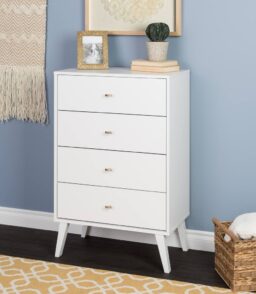 Prepac Milo Mid-Century Modern 4 Drawer Chest of Drawers. Contemporary Bedroom Furniture. Small Dresser for Bedroom
